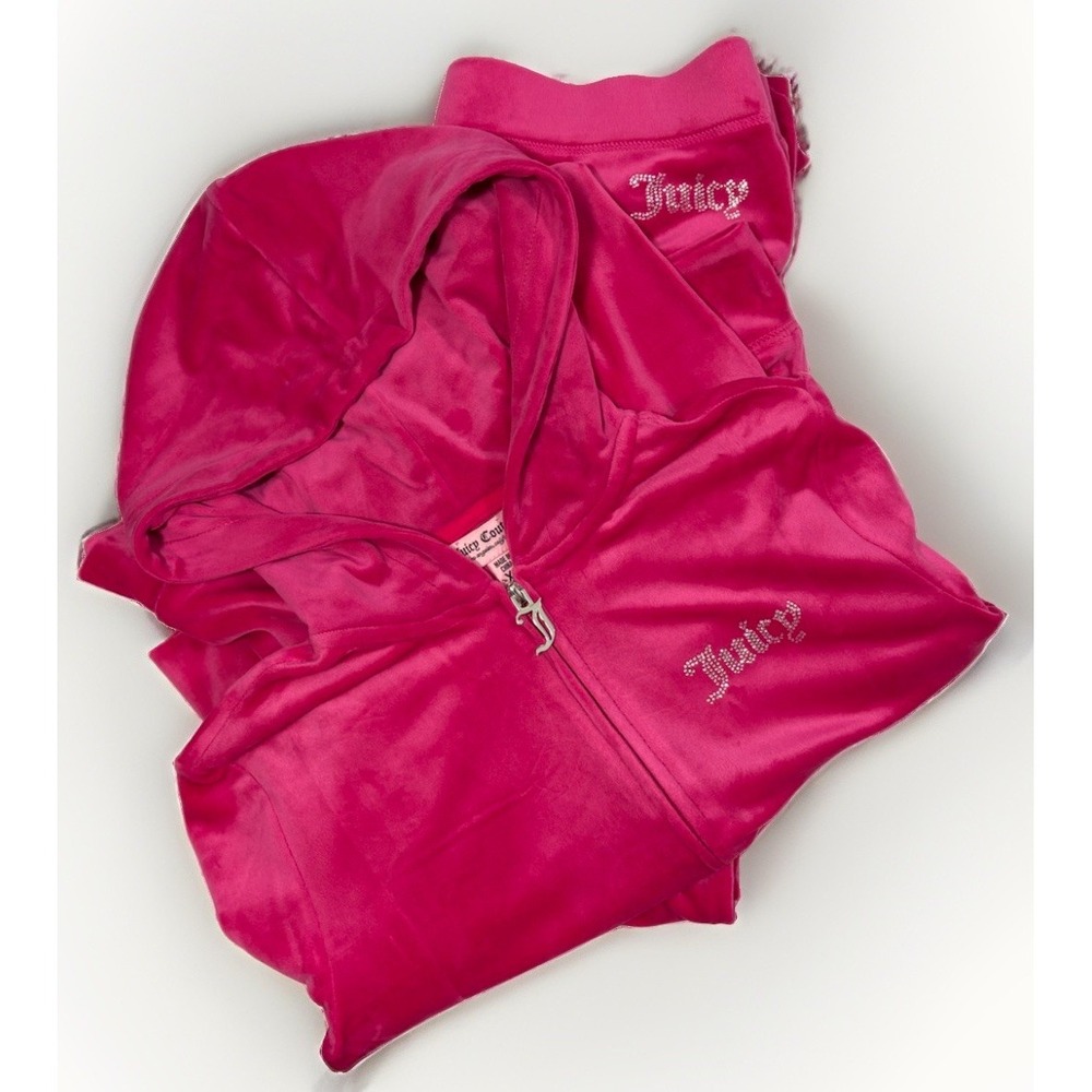 Juicy Couture Velour Tracksuit Hot Pink Rhinestone XS Hoodie S Pants Misfit FLAW
